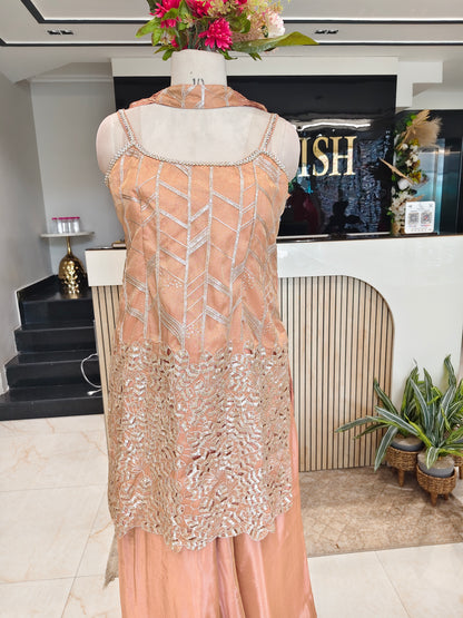 Peach Crush Tissue Kurta Sharara Set