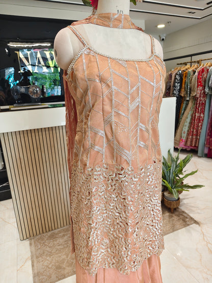 Peach Crush Tissue Kurta Sharara Set