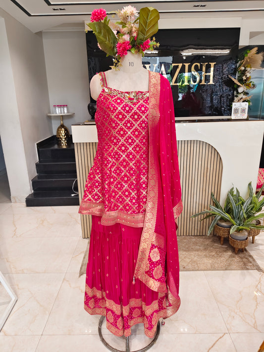 Hot Pink Dola Silk Garara Set
