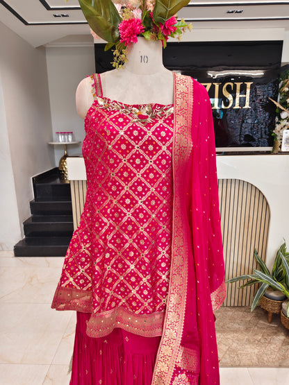 Hot Pink Dola Silk Garara Set