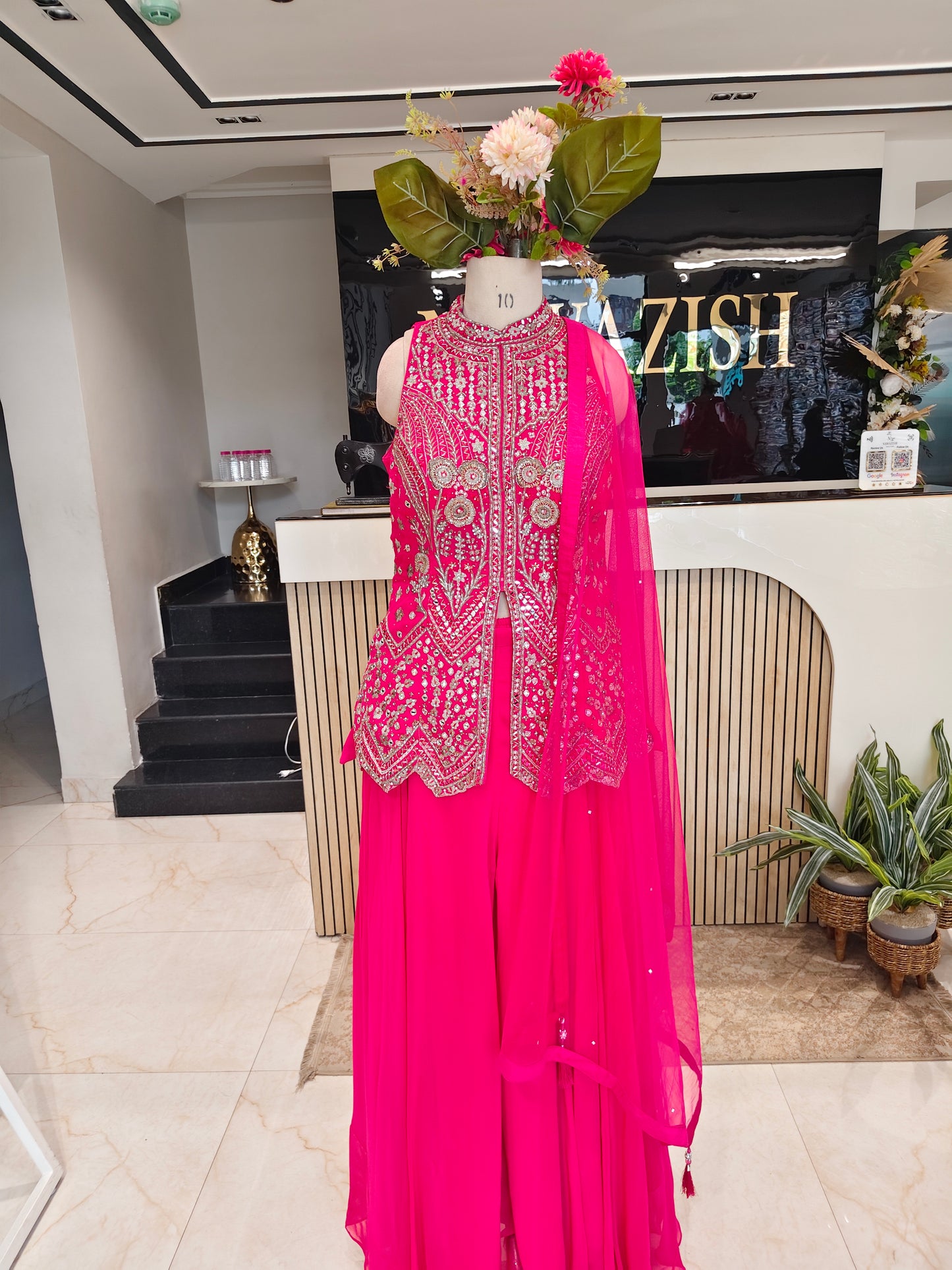 Hot Pink Georgette Kurta Sharara Set