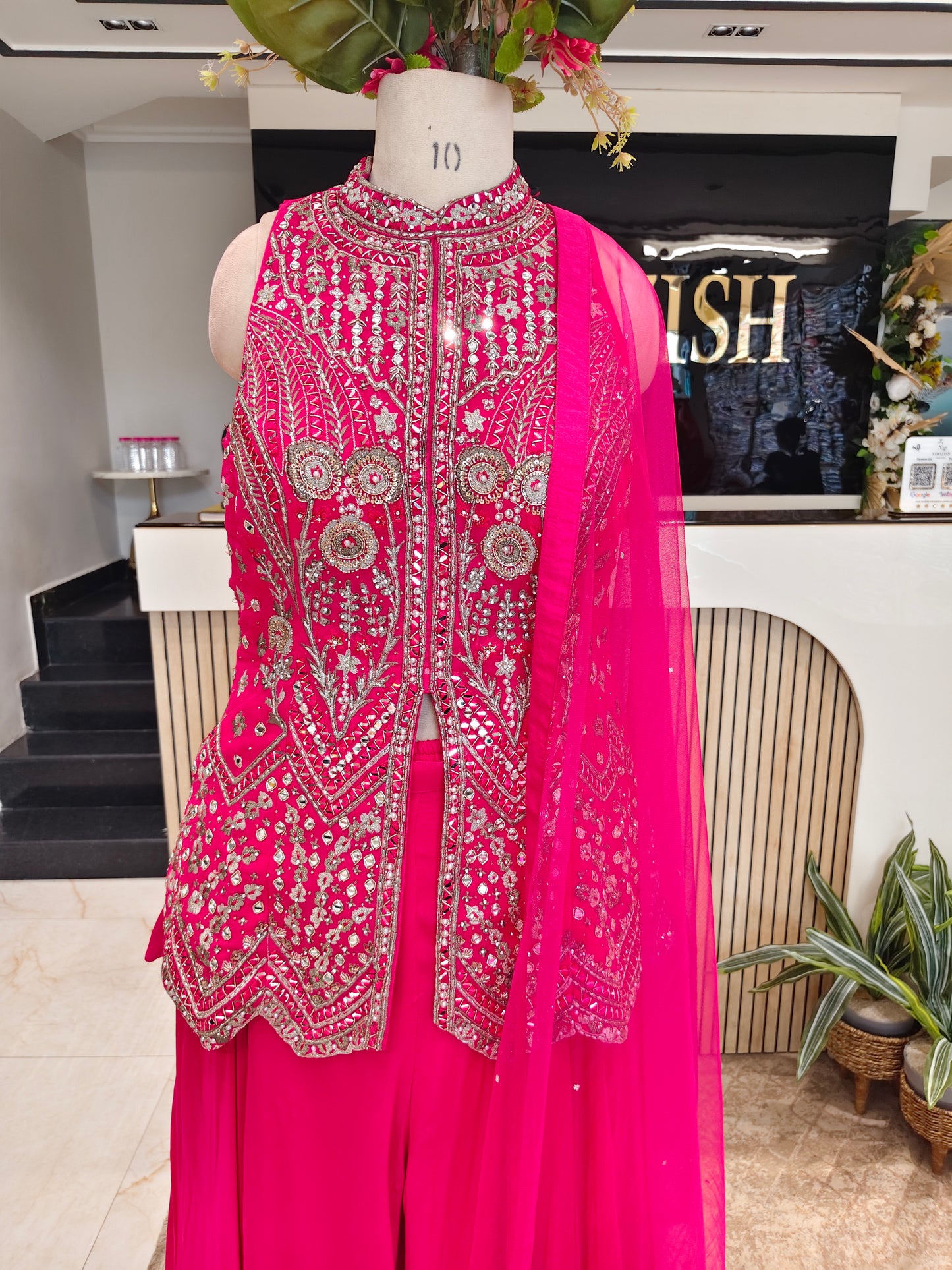 Hot Pink Georgette Kurta Sharara Set