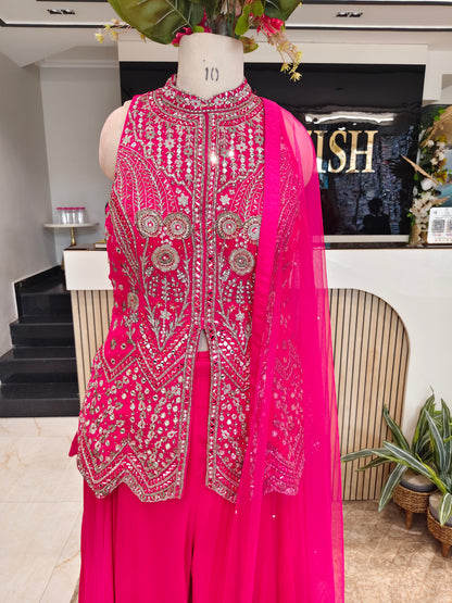 Hot Pink Georgette Kurta Sharara Set