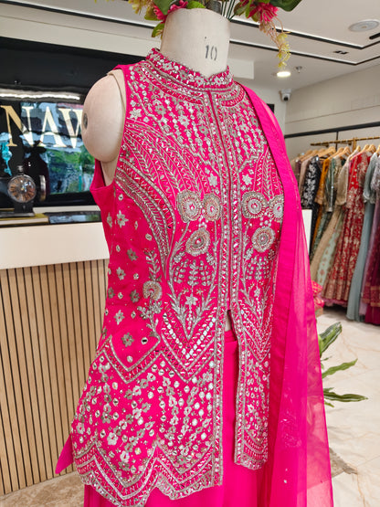 Hot Pink Georgette Kurta Sharara Set