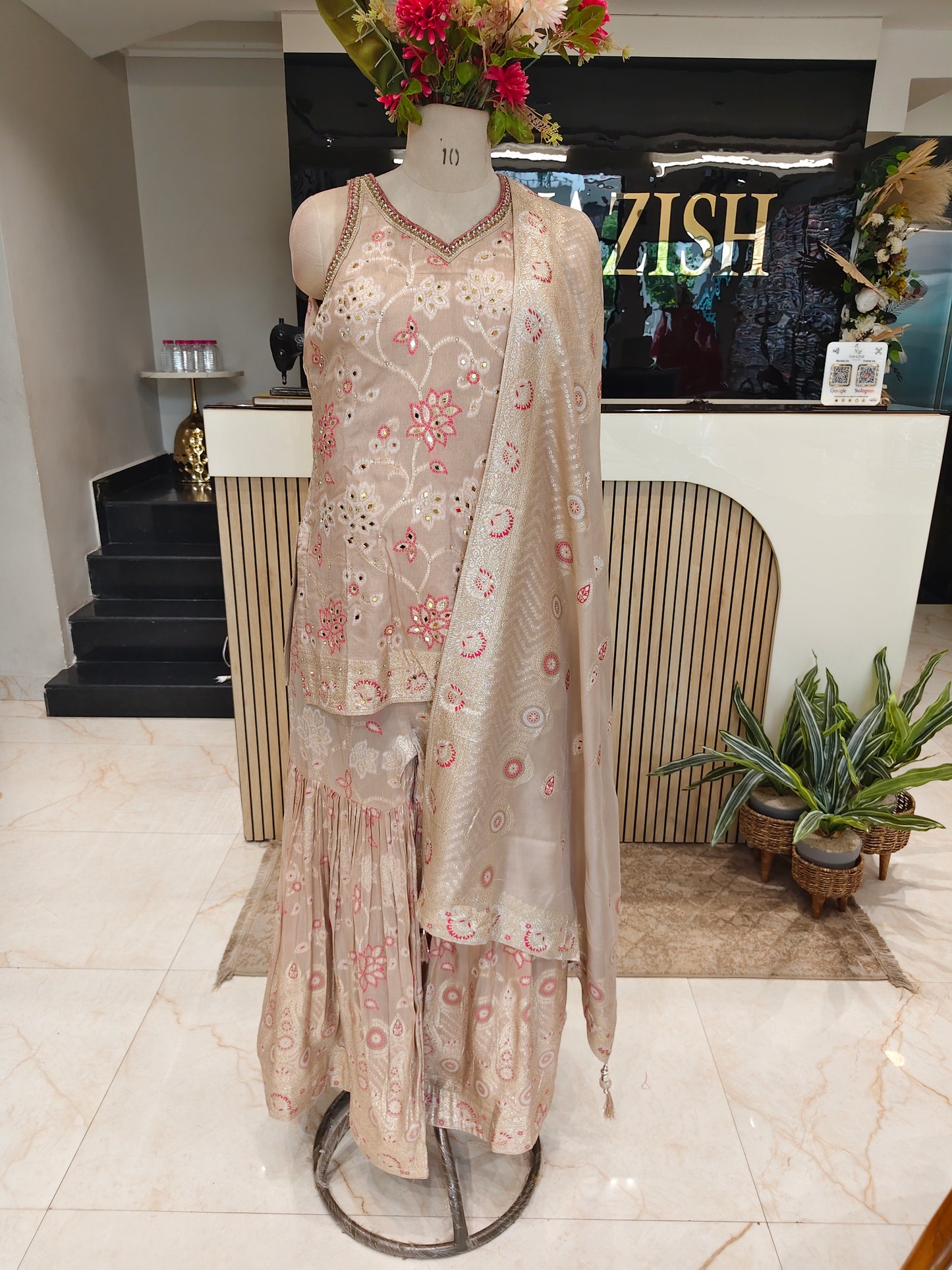 Beige Silk Garara Set