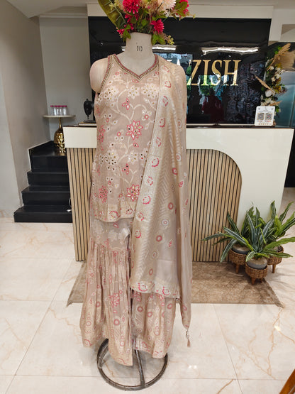 Beige Silk Garara Set