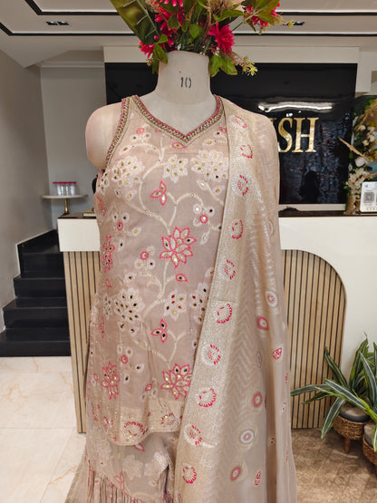 Beige Silk Garara Set