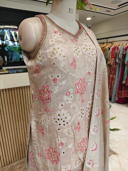 Beige Silk Garara Set