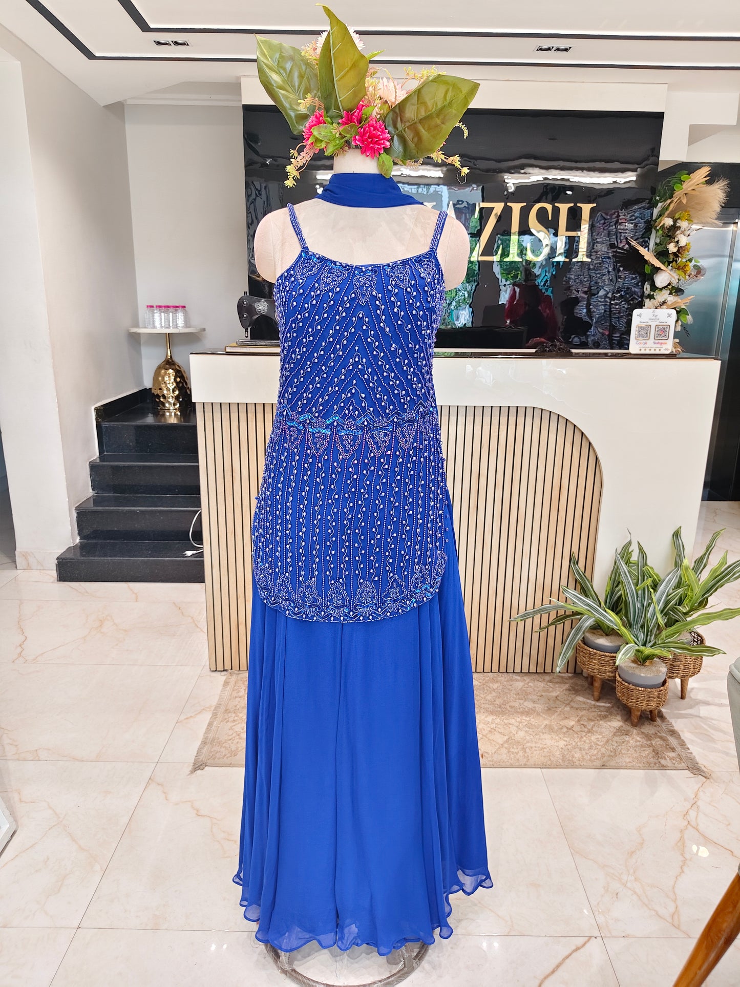Blue Georgette Sharara Set
