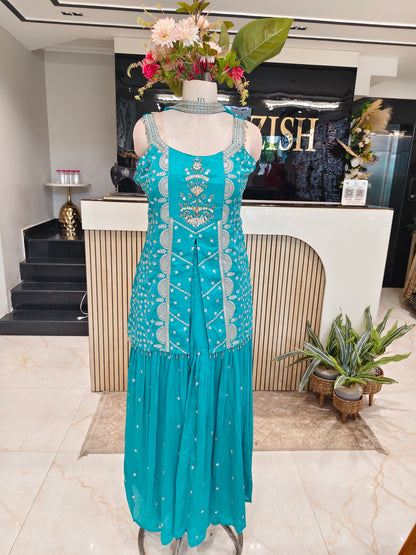 Teal Blue Chiffon Garara Set