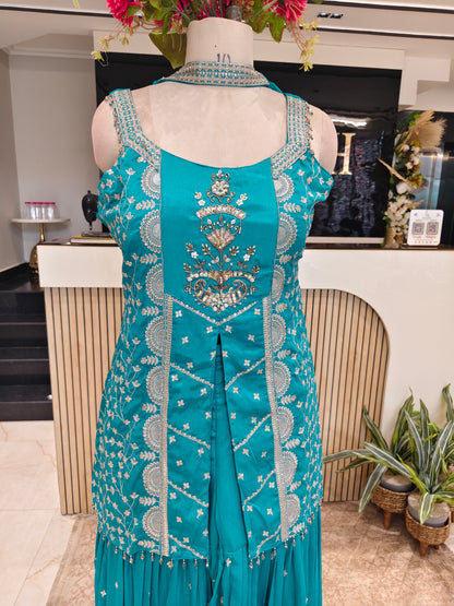Teal Blue Chiffon Garara Set