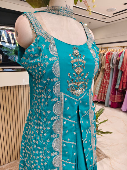 Teal Blue Chiffon Garara Set