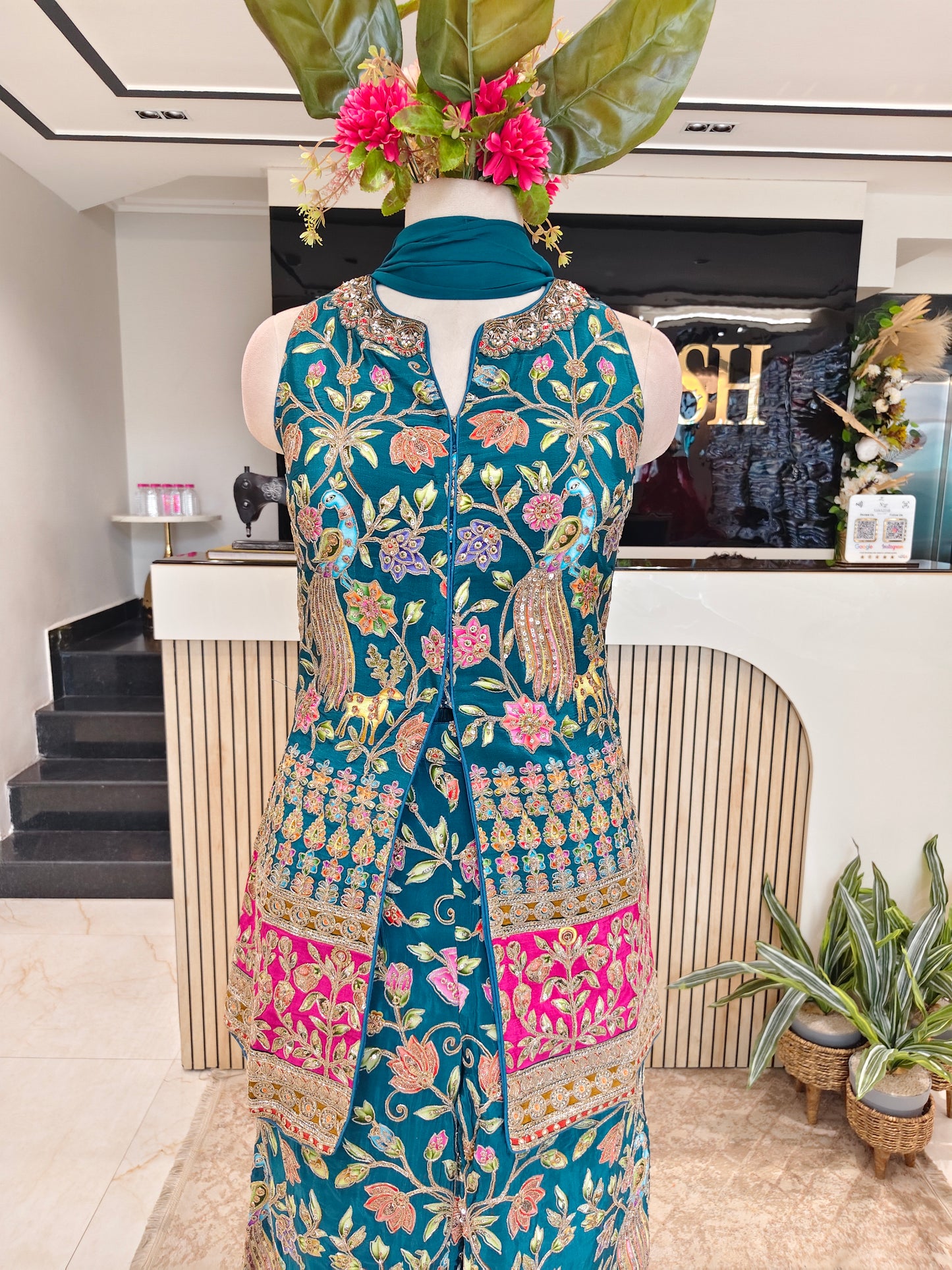 Rama Green Silk Kurta Palazzo Set