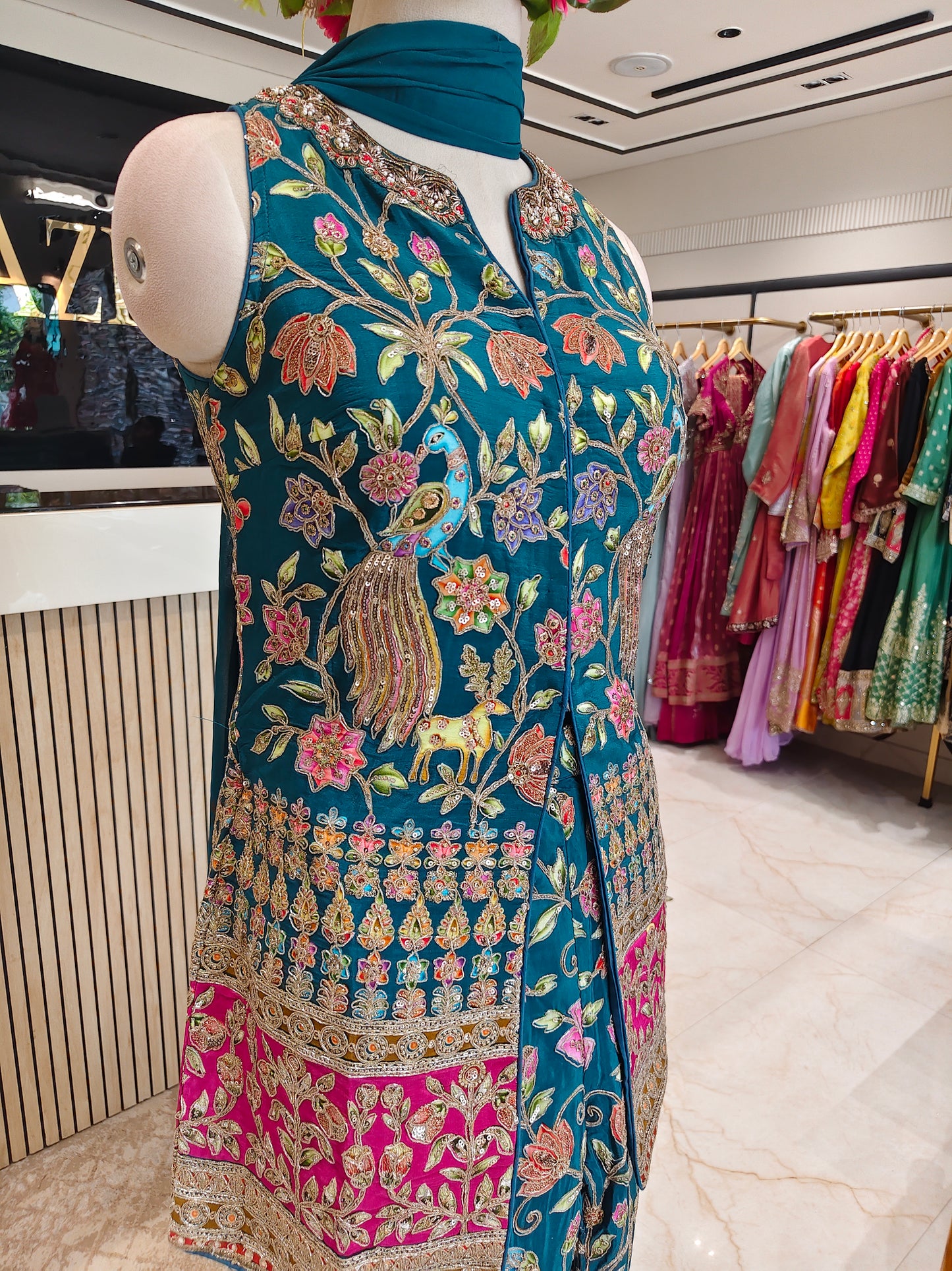 Rama Green Silk Kurta Palazzo Set