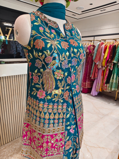 Rama Green Silk Kurta Palazzo Set