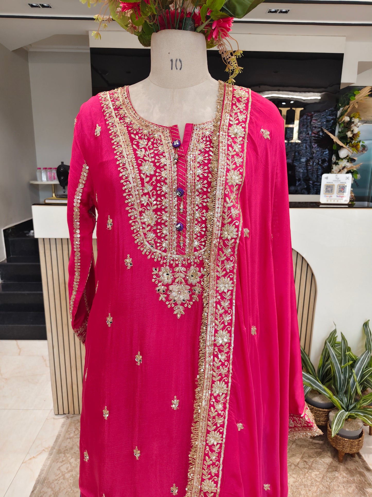 Rani Pink & Purple Chinon Sharara Set