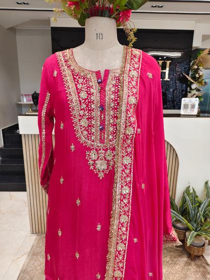 Rani Pink & Purple Chinon Sharara Set