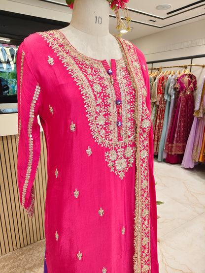 Rani Pink & Purple Chinon Sharara Set
