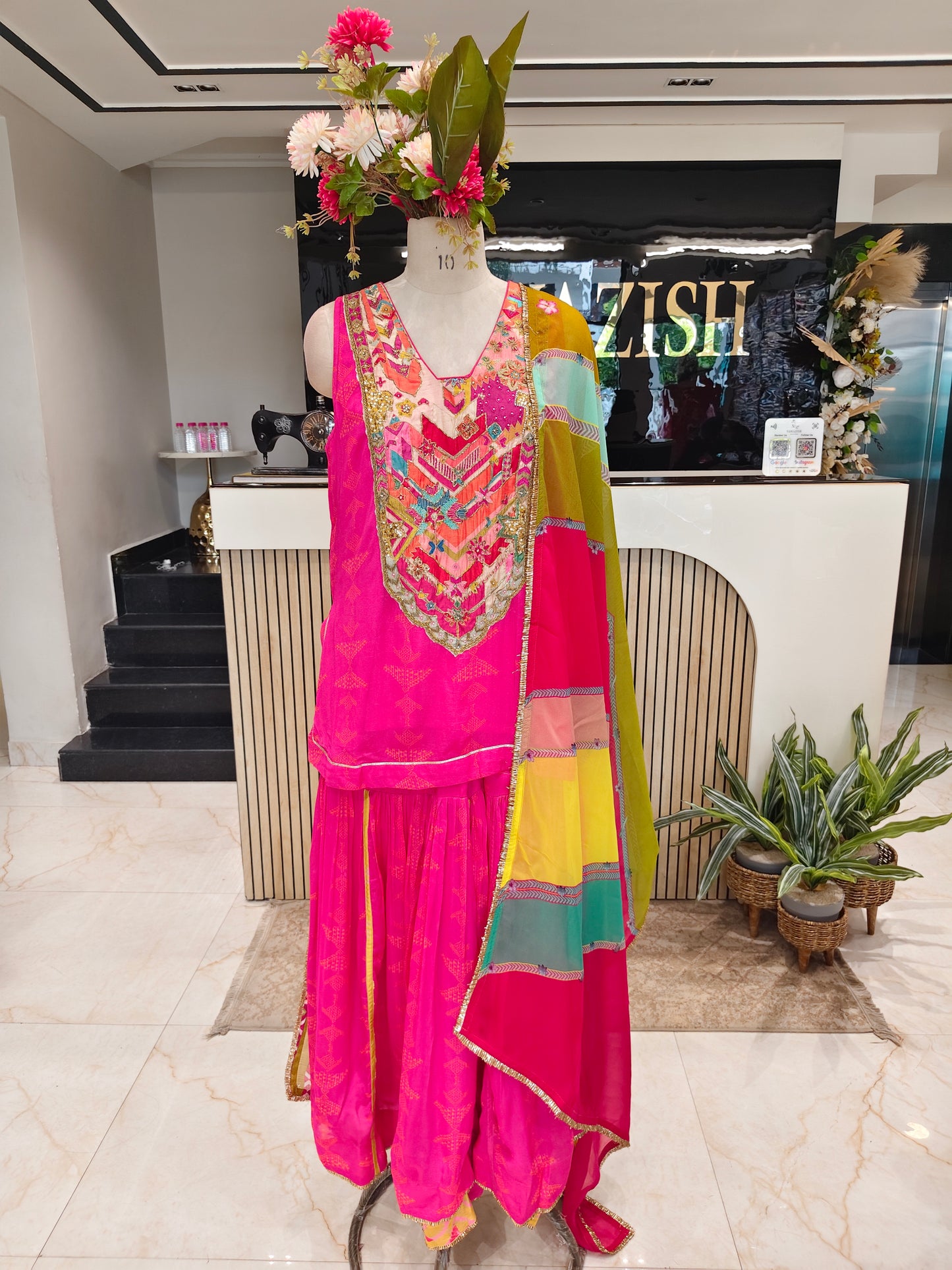Rani Pink Chinon Sharara Set