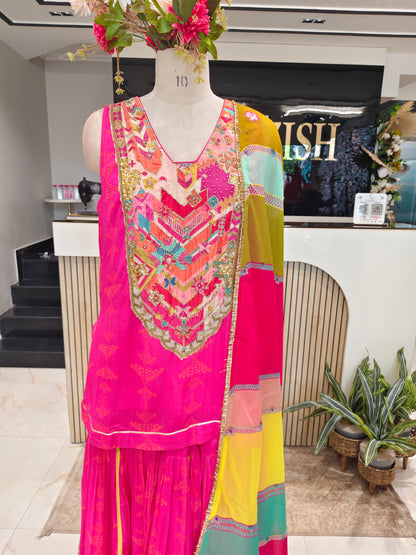 Rani Pink Chinon Sharara Set