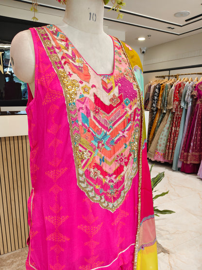 Rani Pink Chinon Sharara Set