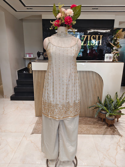 Beige Tissue Kurta Palazzo Set