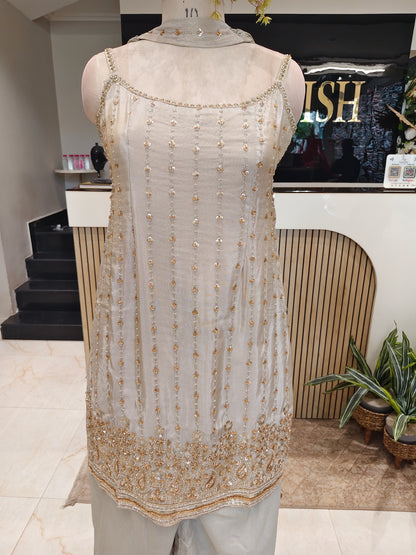 Beige Tissue Kurta Palazzo Set