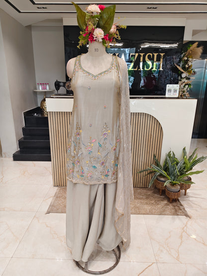 Golden Tissue Sharara Set