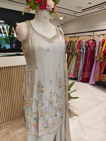 Golden Tissue Sharara Set