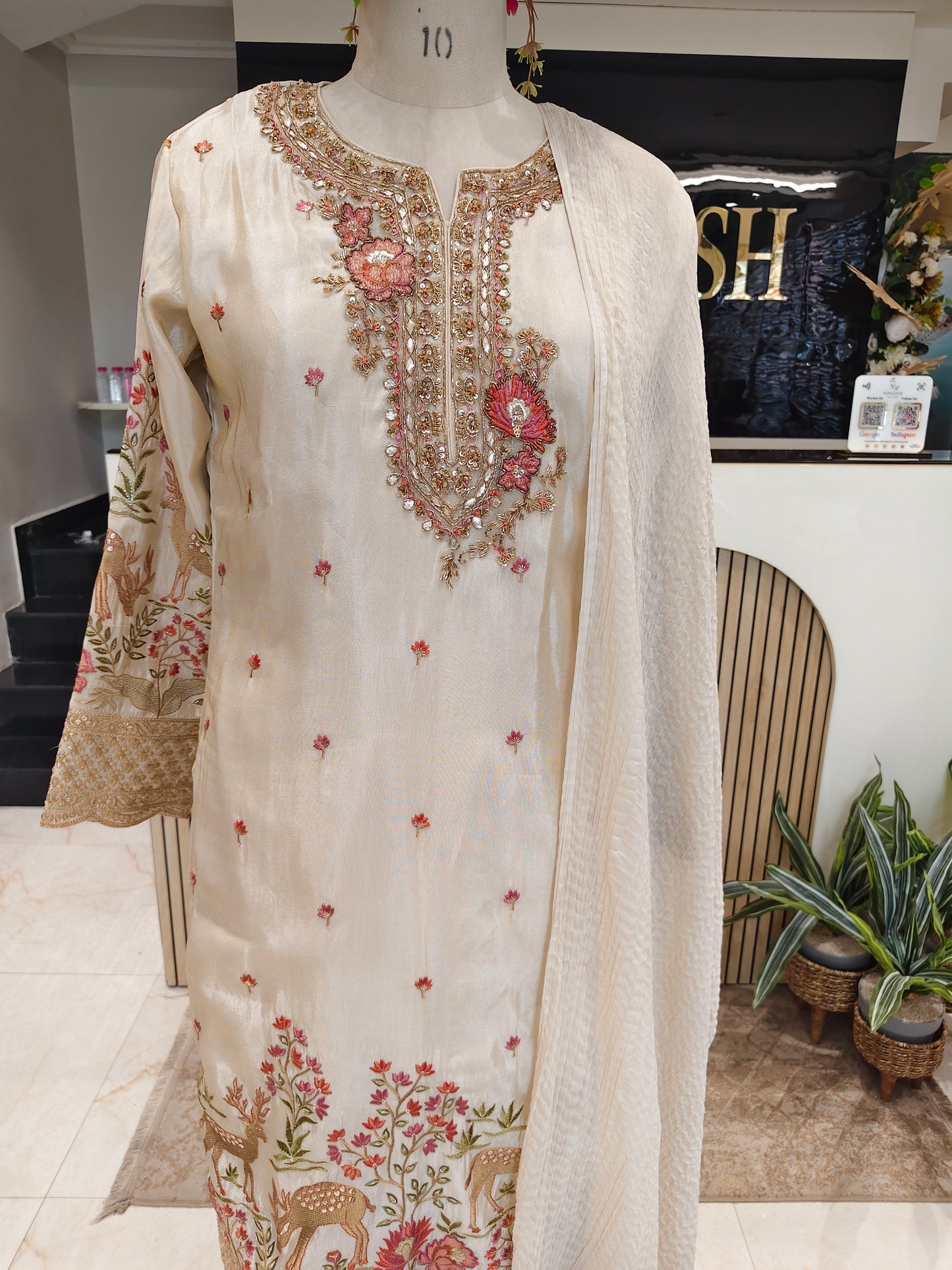 Golden Tissue Kurta Pants Set