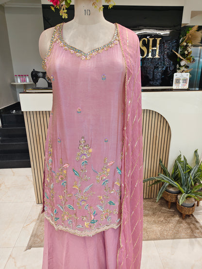 Onion Pink Tissue Sharara Set