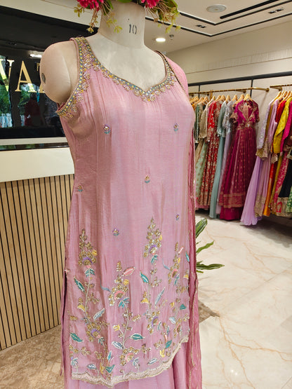 Onion Pink Tissue Sharara Set