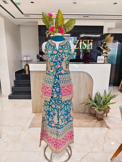 Rama Green Silk Kurta Palazzo Set