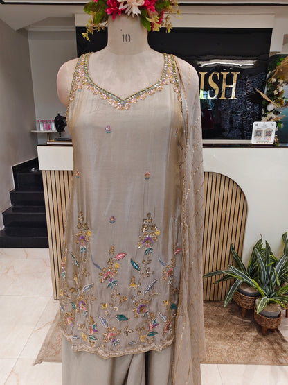 Golden Tissue Sharara Set