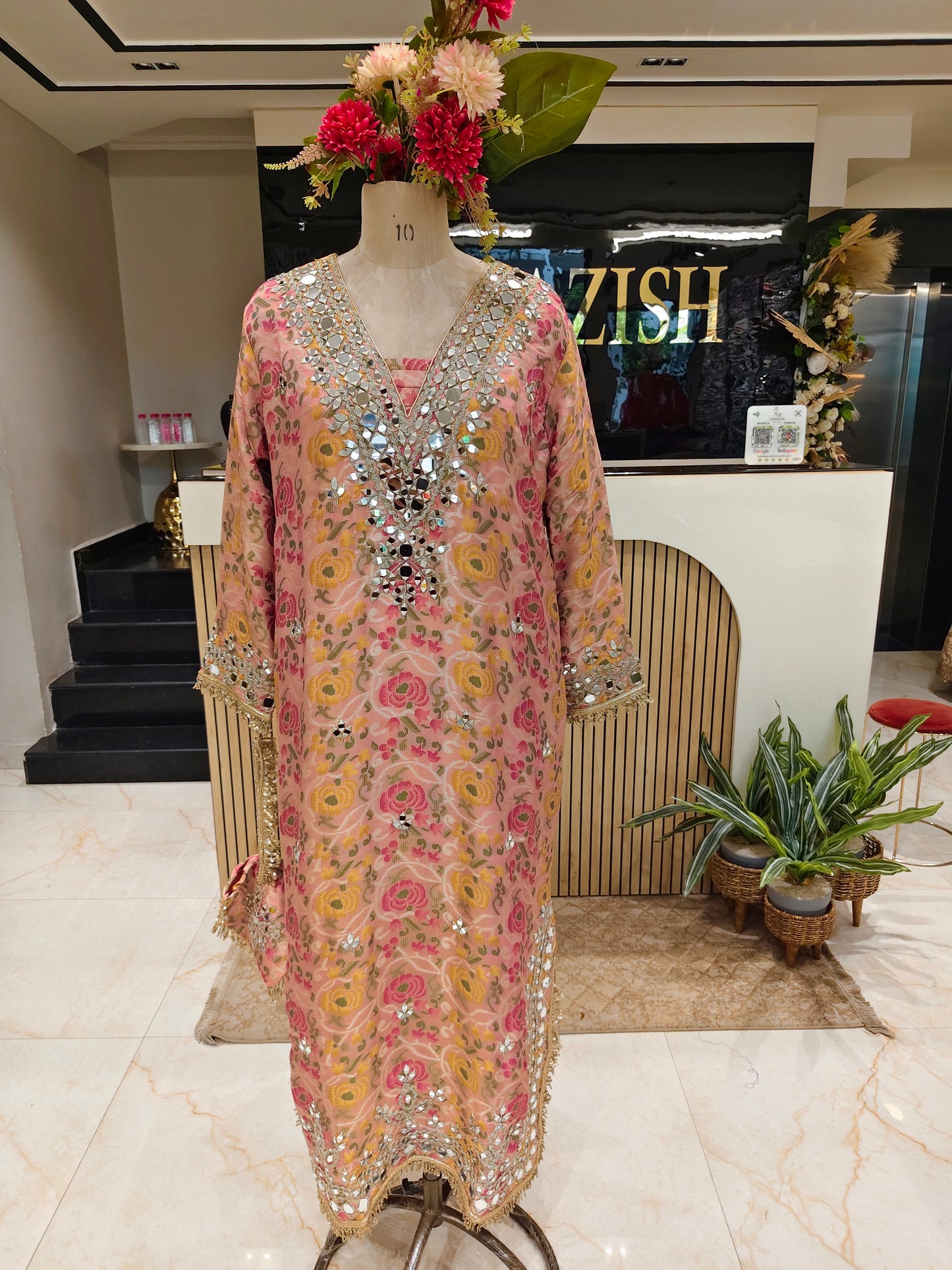 Onion Pink Tissue One Piece Indo-Western
