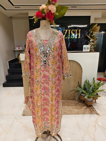 Onion Pink Tissue One Piece Indo-Western