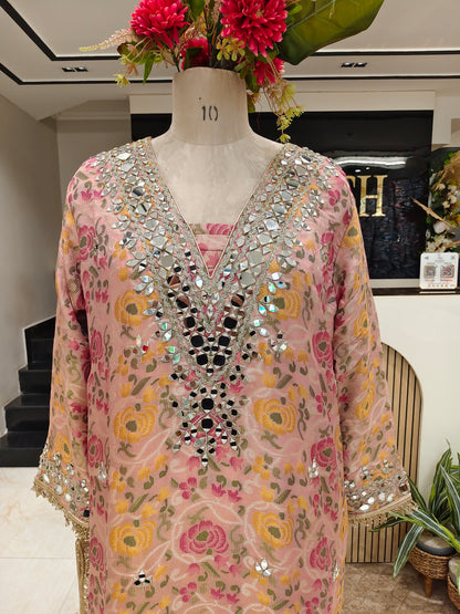 Onion Pink Tissue One Piece Indo-Western