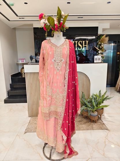 Peach Tissue Sharara Set