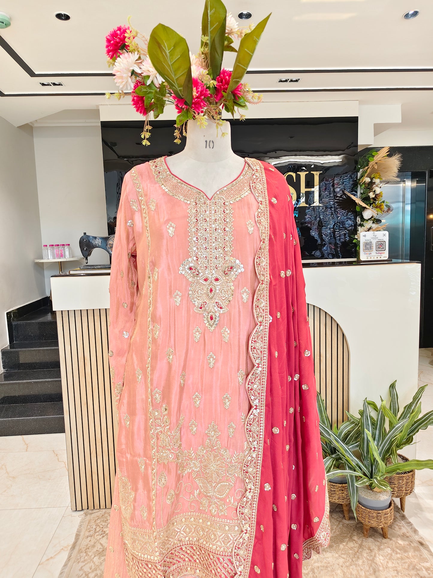 Peach Tissue Sharara Set