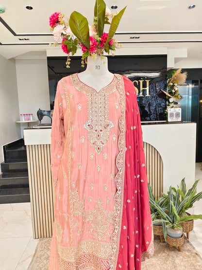 Peach Tissue Sharara Set