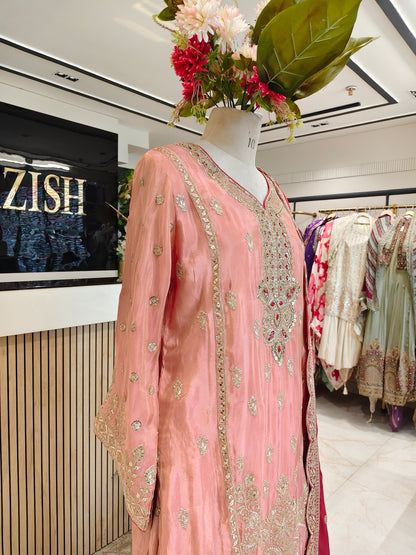 Peach Tissue Sharara Set