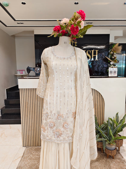 Cream Tissue Sharara Set