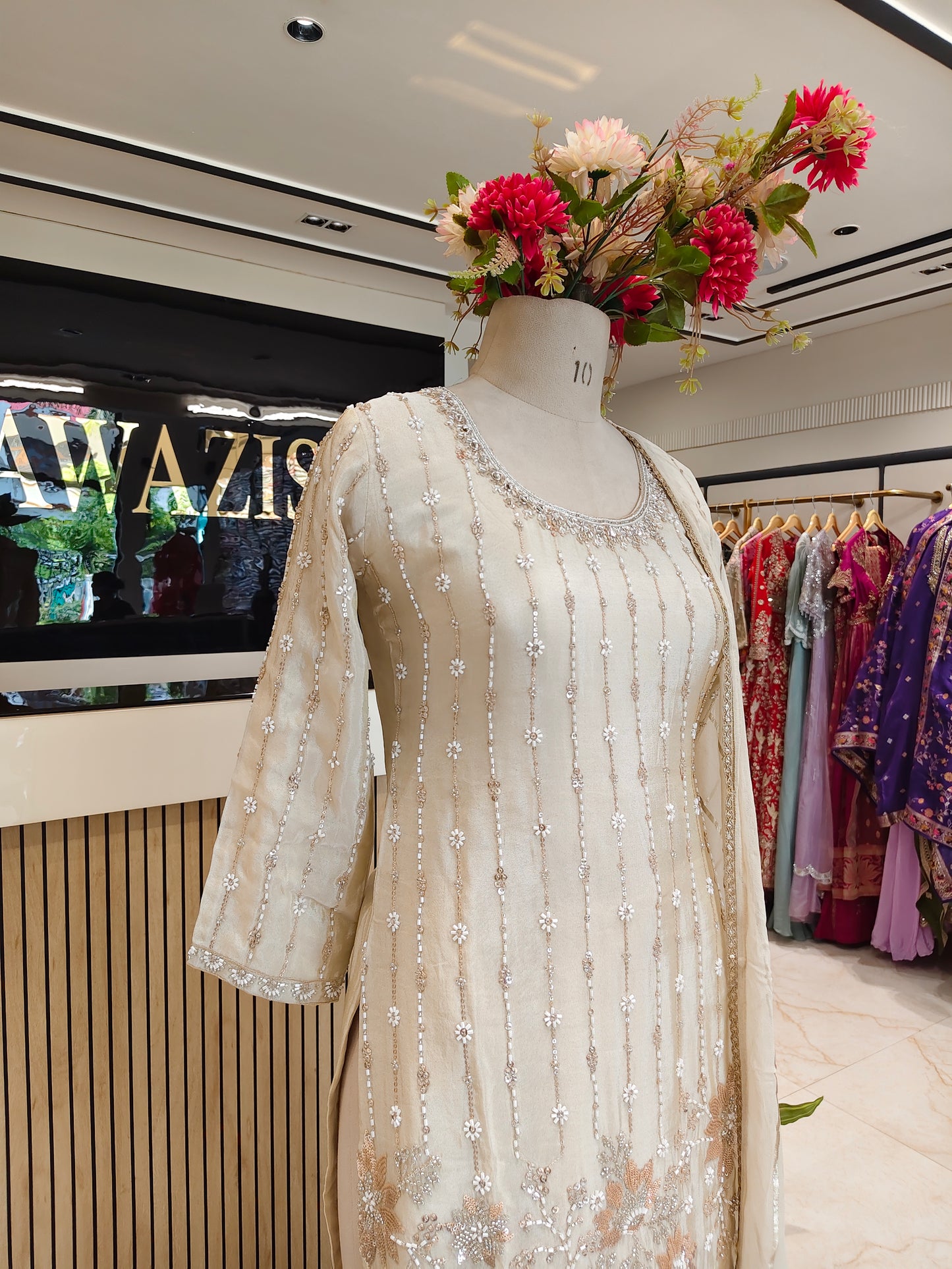 Cream Tissue Sharara Set