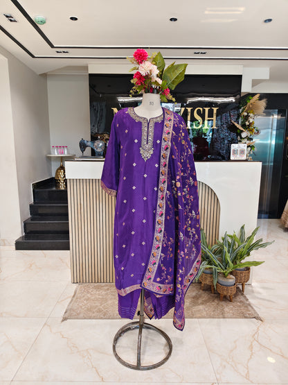 Purple Upara Silk Farshi Salwar Set