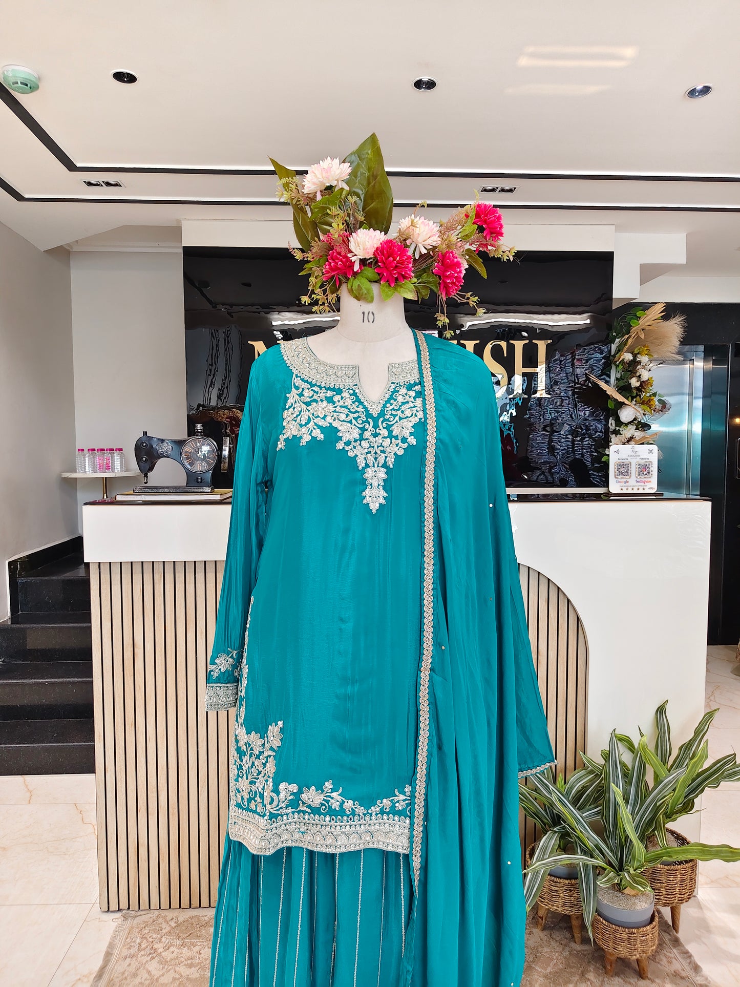 Teal Blue Chinon Sharara Set