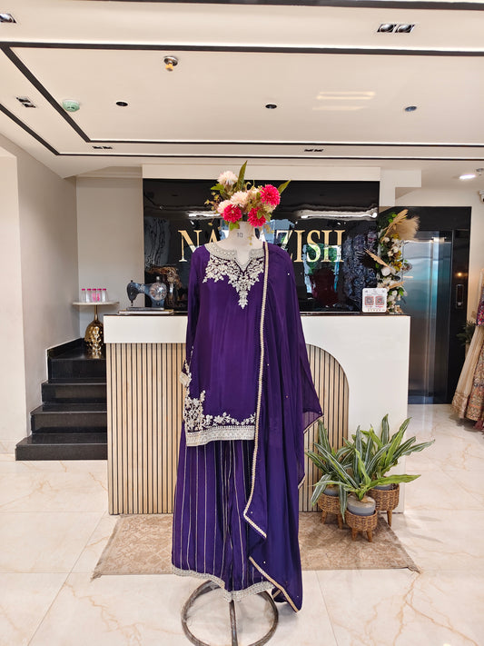 Purple Chinon Sharara Set