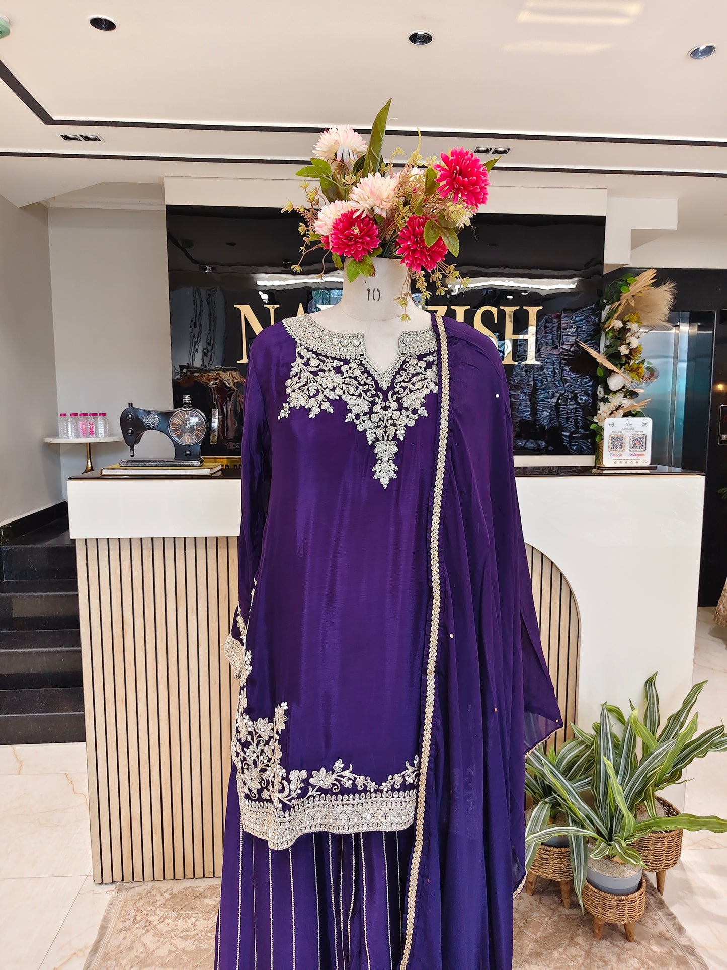 Purple Chinon Sharara Set