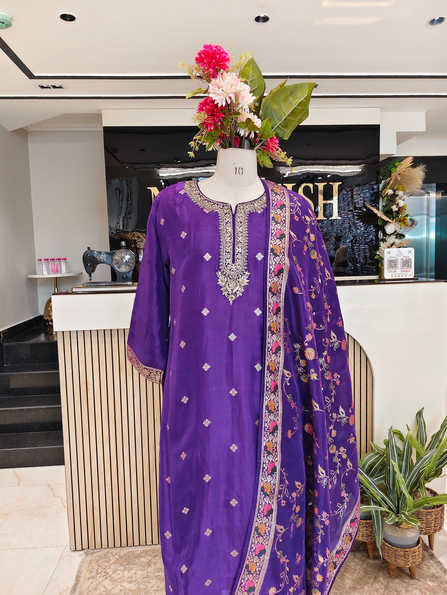 Purple Upara Silk Farshi Salwar Set