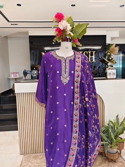 Purple Upara Silk Farshi Salwar Set