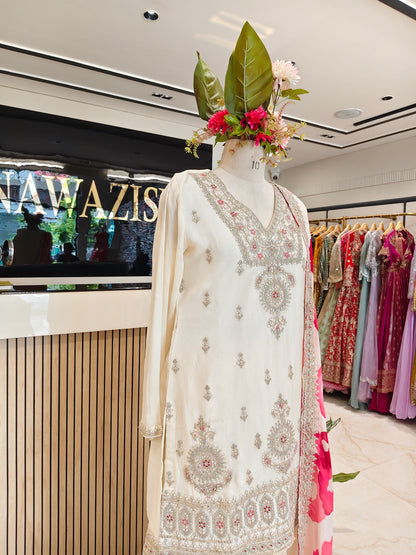 Off White Chinon Sharara Set